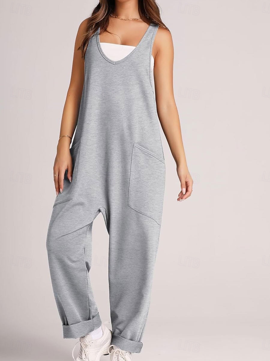 Kvinne Jumpsuit Aktiv Solid Farge Uten Ermer V-Hals Lomme Ferie Daglig Regulær Passform Svart Rosa Armégrønn Sommer 2025 - $28.99 –P13