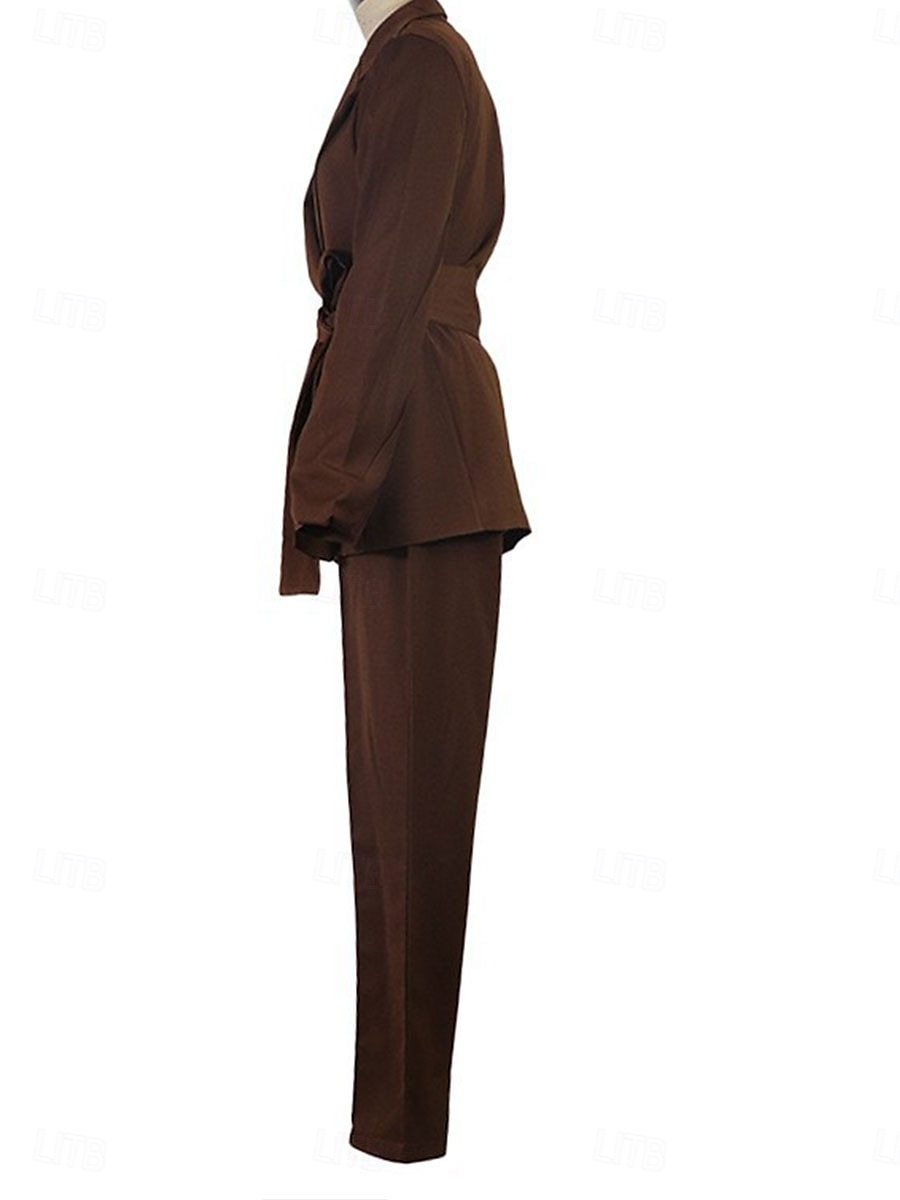 Pantsuit Mother of the Bride Elegant Shirt Collar Ankle Length Polyester Long Sleeve with Solid Color 2025 2025 - $129.99 –P12