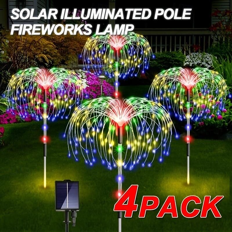 4 Heads Led Outdoor Solar Lights Fireworks Lights With 480 Beads, Courtyard Garden Path, Lawn, Wedding Party, Festive Atmosphere, Decorative Lights 2026 - $44.99 –P2