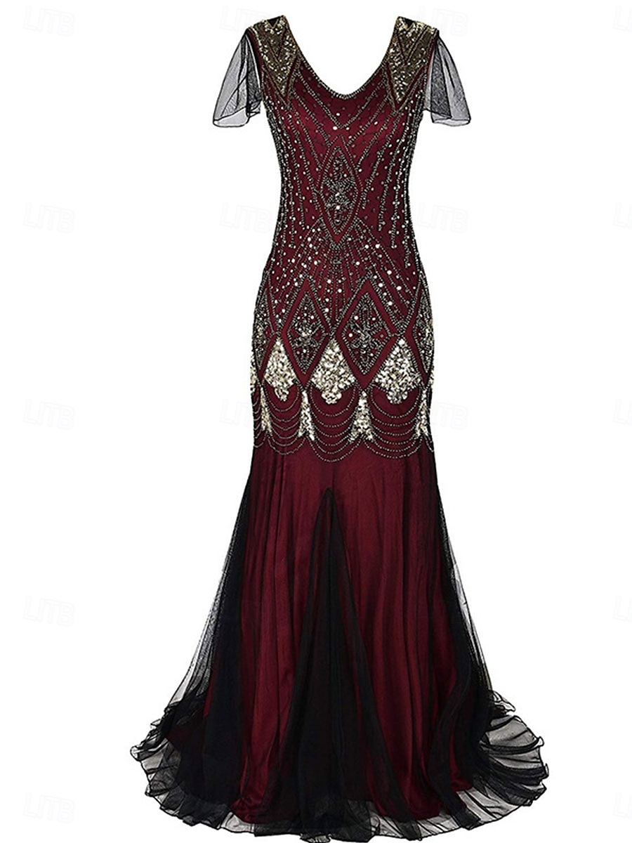 Dress Mother of the Bride Dress Elegant Vintage Party V Neck Floor Length Polyester Short Sleeve with Sequin 2025 - $79.99 –P12
