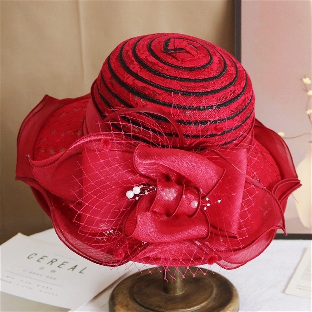 hattar Polyester Solhatt Helgdag Tebjudning Hästrace cocktail Elegant Vintage söt stil Med Blomma Hårbonad Huvudbonader 2025 - $29.99 –P6
