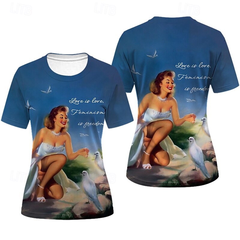 2025年 Ｔシャツ(21) レトロポスター レトロガール グラフィック柄 用途 女性用 成人 マスカレード 3Dプリント バケーション パーティー  コレクション – GBP £10 –P3