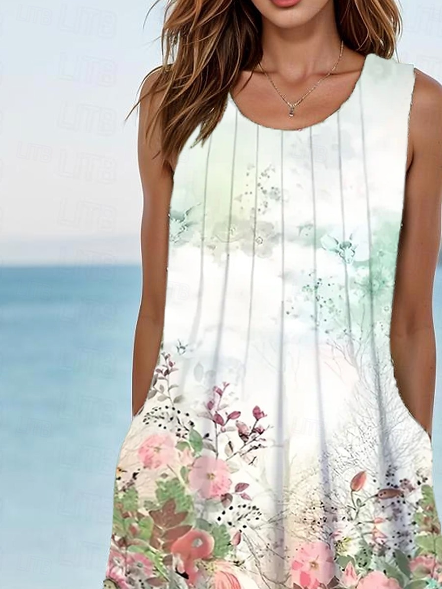 Damen Midikleid Trägerkleid Sommerkleid Faltenkleid Elegant Urlaub Boho Urlaub Täglich Strand Normale Passform Ombre Blumen Grafik Ärmellos Rundhalsausschnitt Hellgrün Sommer Frühling 2025 - $36.99 –P2