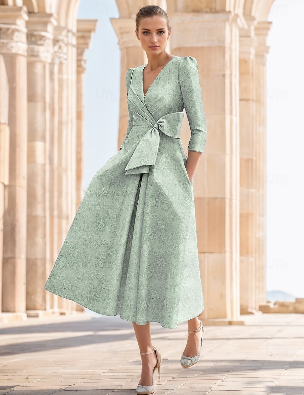 Jacquard A-vonalú Koktélruhák Elegáns Ruha Esküvői Vendég Templomi Bokáig Érő Fél Ujjú V Nyakú Sifon Virágos Masnival Esküvői Vendég Ruha 2025 - $139.99 –P5