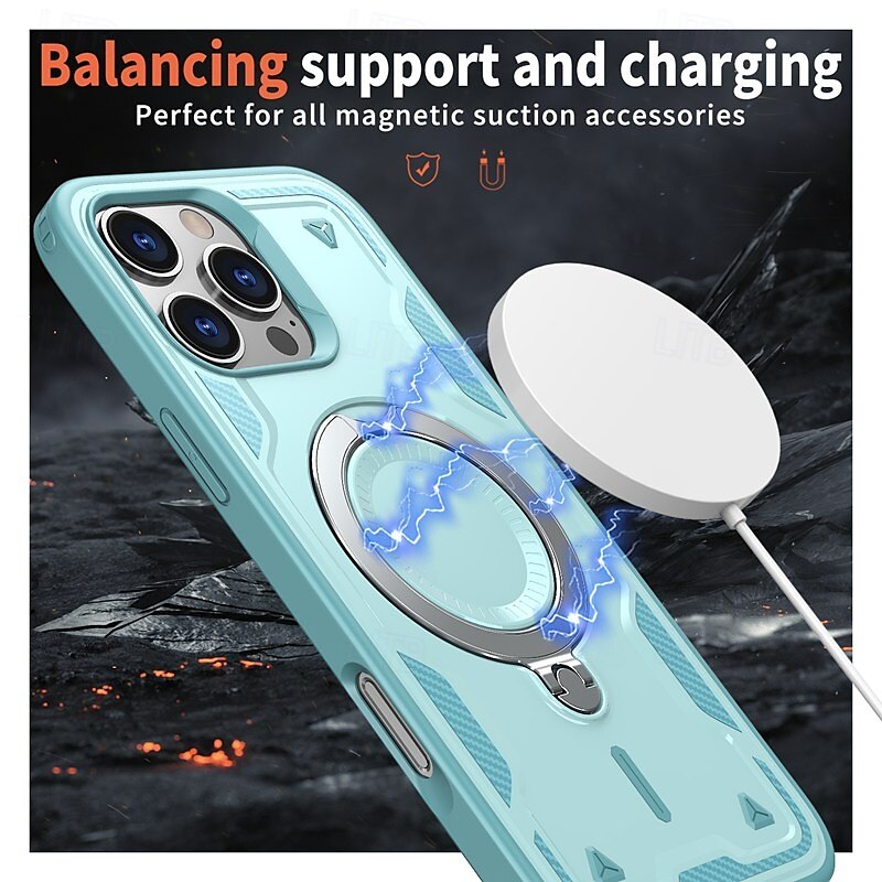 Phone Case For iPhone 16 Pro Max Plus iPhone 15 Pro Max Plus iPhone 14 13 12 Pro Max Plus Back Cover with Stand Holder Magnetic Support Wireless Charging Retro TPU PC 2025 - $19.99 –P12