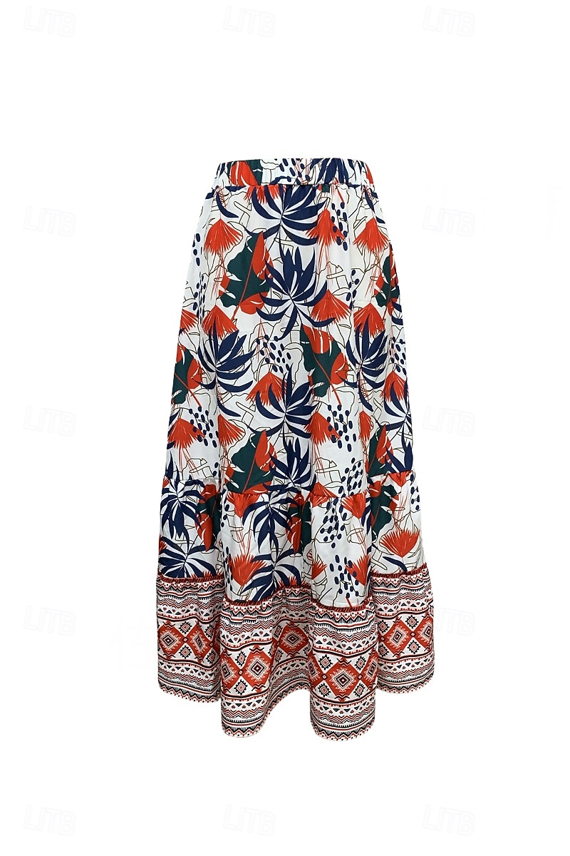 Damen Rock Mode Boho Maxi Mittlere Hüfthöhe Röcke Blumen Druck Mikroelastisch Straße Ausgehen Rote Sommer Polyester 2025 - $21.99 –P12