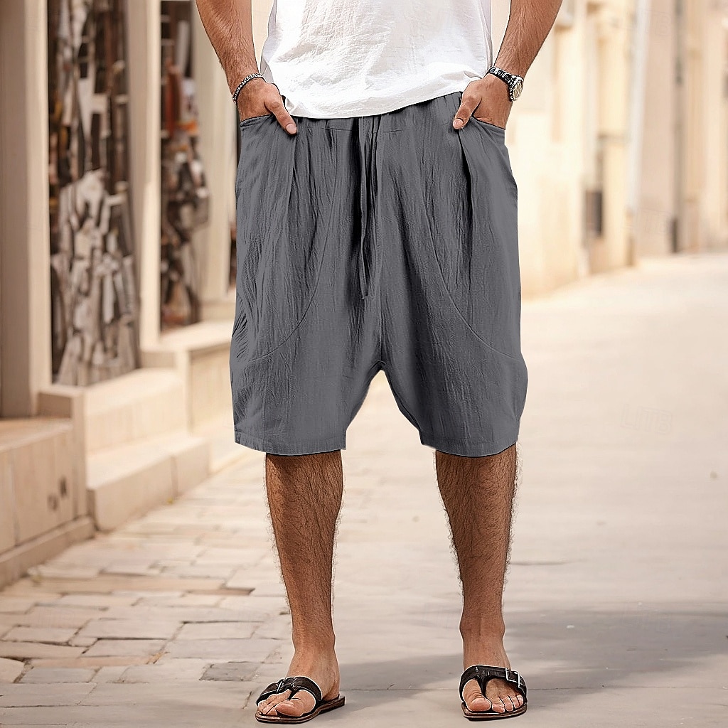 Herr Linne Byxor Capribyxor Långbyxor Sommarbyxor Strandbyxor Ficka Elastisk midja Slät Komfort Andningsfunktion Semester Dagligen Helgdag Hawaiisk Boho Svart Rodnande Rosa 2025 - $22.99 –P8