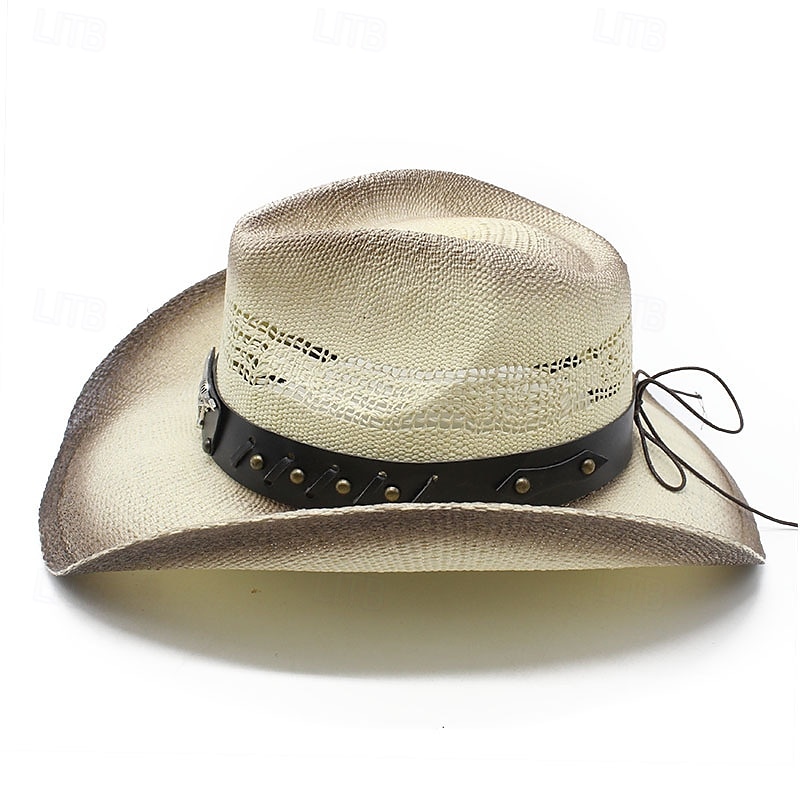 Men's Sun Hat Cowboy Hat Fedora Trilby Hat White Black / White Straw Rope Vintage Style Fashion 18th Century State of Texas Daily Theme Party Solid / Plain Color Sunscreen Cosplay 2025 - $27.99 –P4