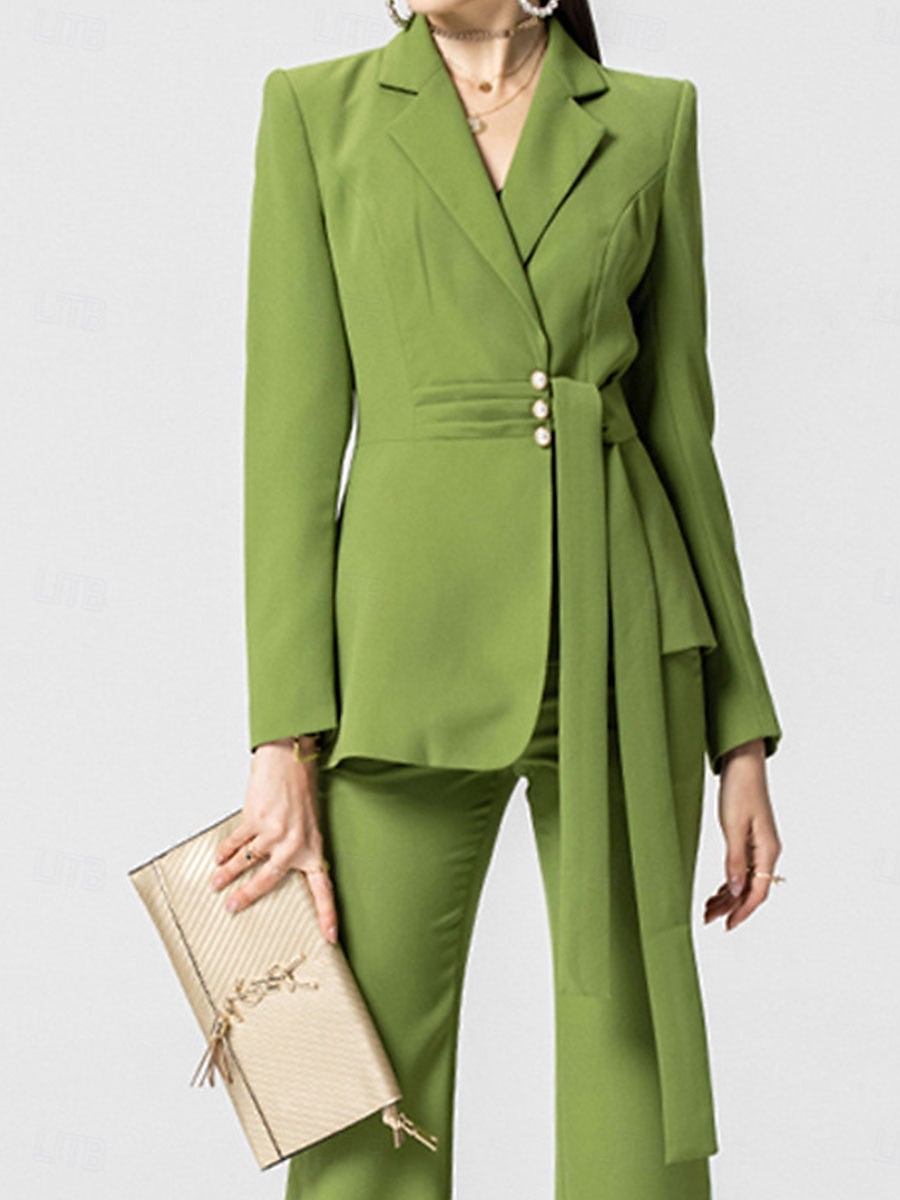 Hosenanzug Mutter der Braut Kleid Elegantes Hemdkragen Knöchellang Polyester Langarm mit Knöpfen Einfarbig 2025 - $129.99 –P2