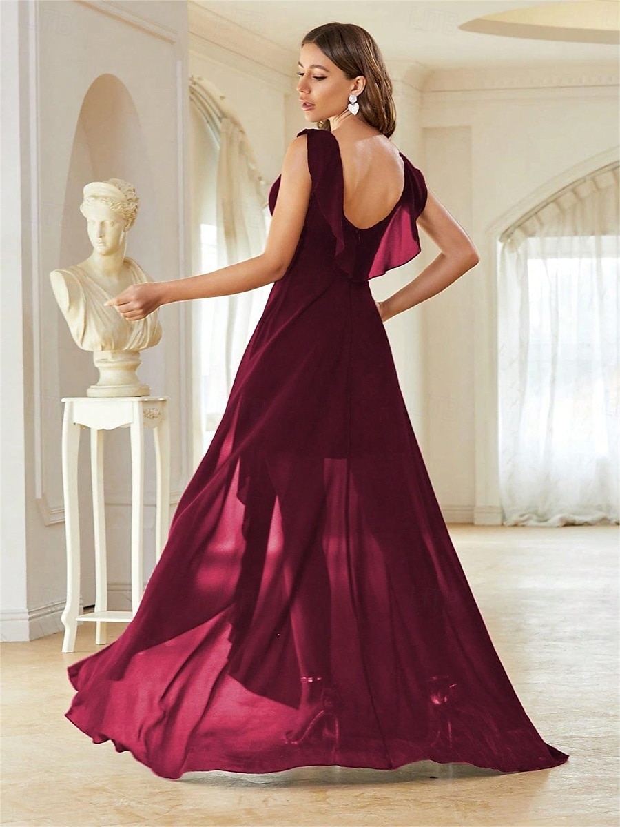 Robe Robe de Mère de Mariée  Élégant Fête Col en V Longueur au sol Chiffon Sans manches avec Plis 2025 de 2025 ? $79.99 –P28