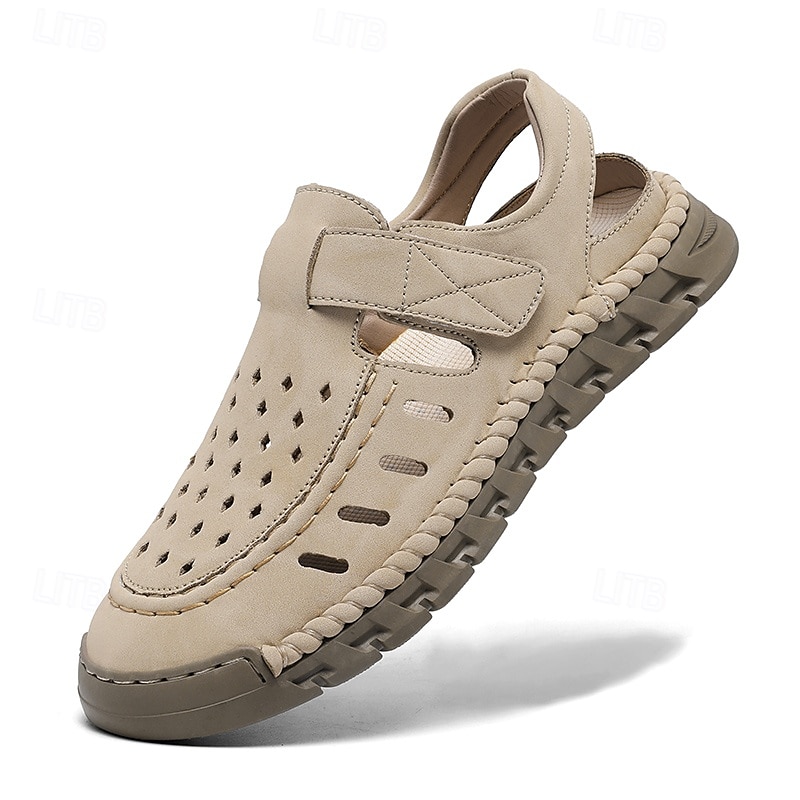 Sandalias beige sin cordones para hombre con diseño perforado y suela acolchada para paseos casuales y ropa de playa. 2025 - $42.99 –P1