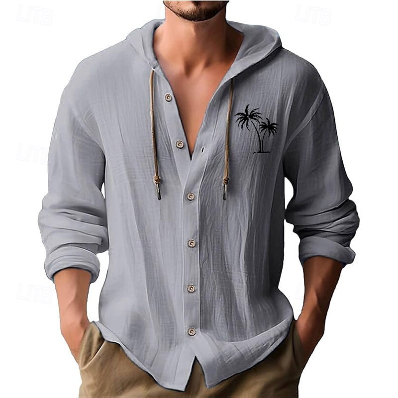 Herren Weißes Baumwollhemd Minimalistisches Aloha-Shirt Freizeithemd Knopfhemd Baumwollhemd Kokospalme Urlaub Straße Schwarz Weiß Blau Khaki Langarm Mit Kapuze Frühling & Sommer Bekleidung Button-Down 2025 - $26.99 –P11