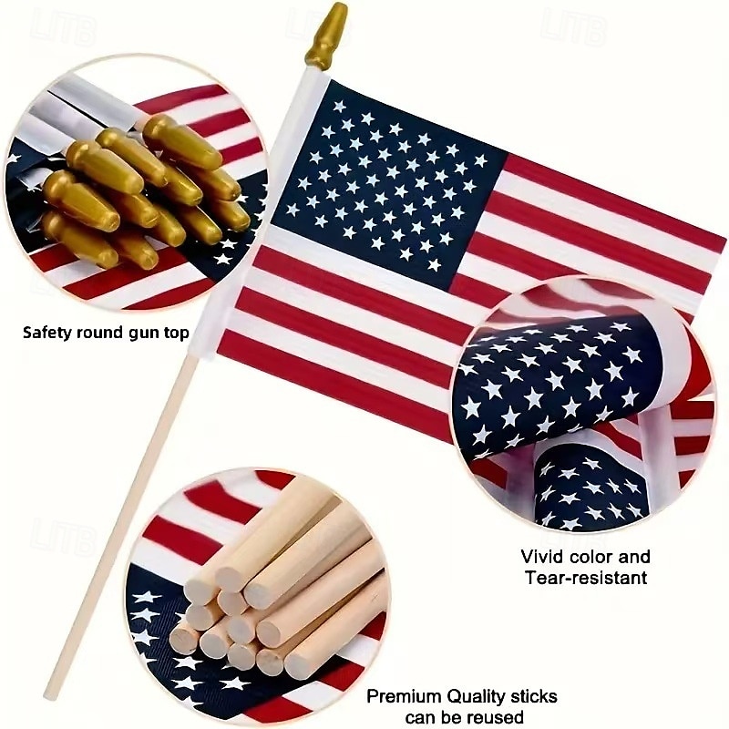 2025年 1個 USアメリカン Stick Flags 小型ミニUSA手持ちフラッグ 7月4日装飾、退役軍人パーティー、メモリアルデー  コレクション – $8.99 –P8