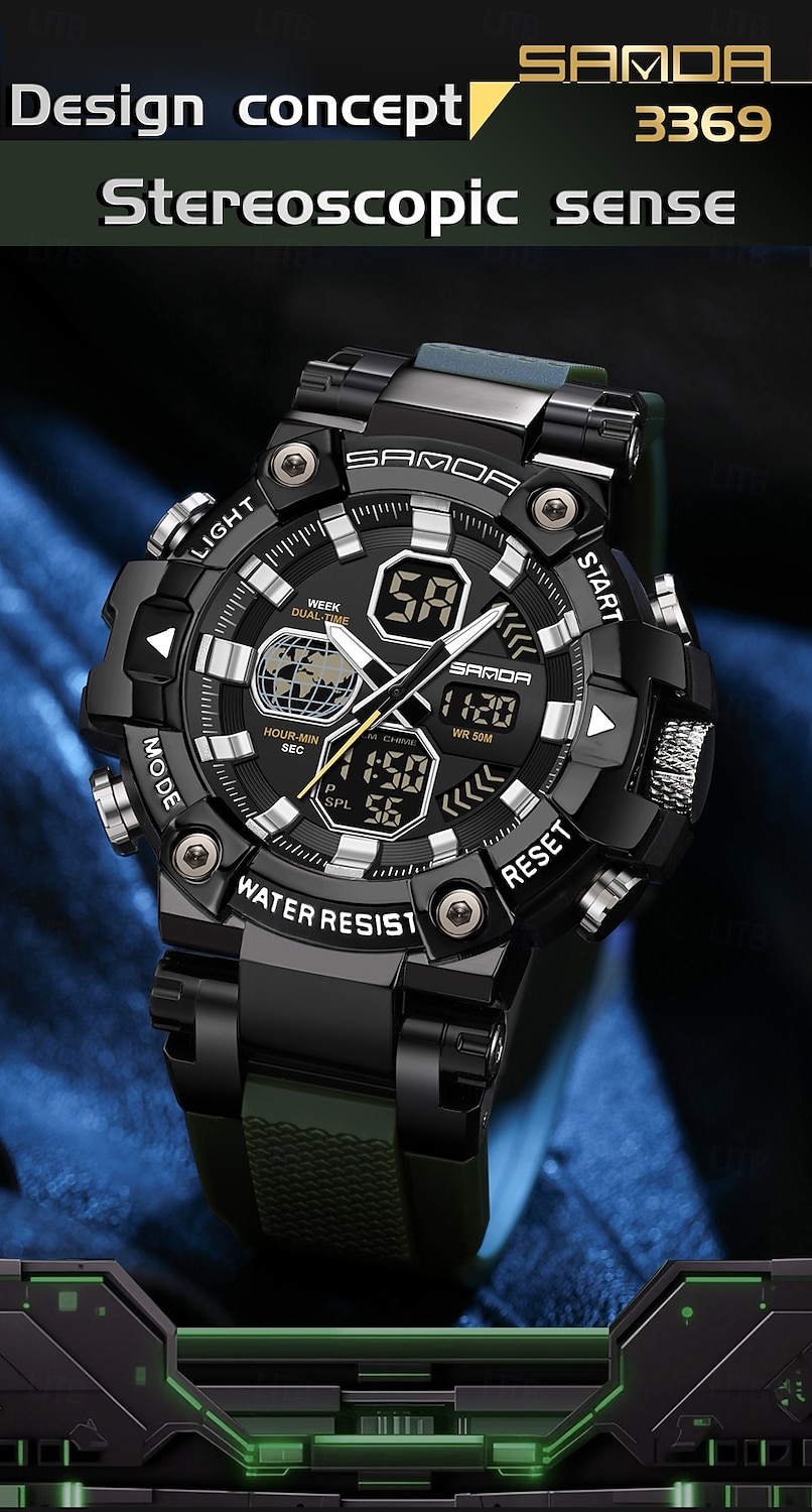 SANDA Men Digital Watch Large Dial Outdoor Sports Fashion Luminous Alarm Clock Calendar Chronograph Silicone Watch 2026 - $38.99 –P4