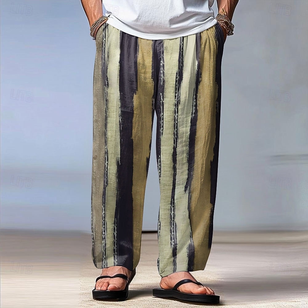 Herren Geometrisch Gestreift Hose Baggy-Hosen Freizeithose Mittlere Taille Vintage-Retro Outdoor Urlaub Ferien Kordelzug Elastischer Bund Weites Bein Sommer Frühling 3D-Druck Gelb Rote Blau 2026 - $27.99 –P5