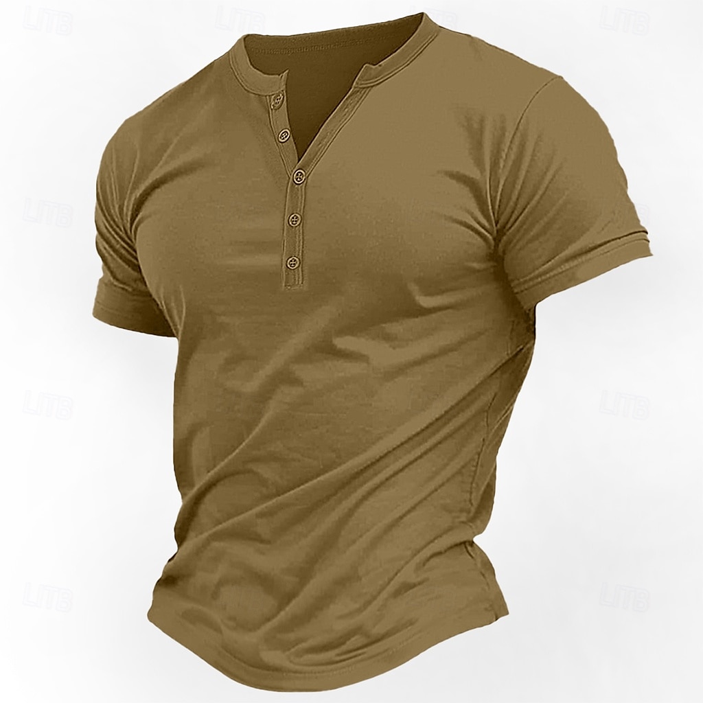 Pánské Tričko Tričko Henley Tričko Top Krátké rukávy Bez vzoru Módní Základní Knoflíky Do V Dovolená ulice Jdeme ven Léto Bílá Námořnická modř Hnědá Tričko Henley 2025 - $17.99 –P6