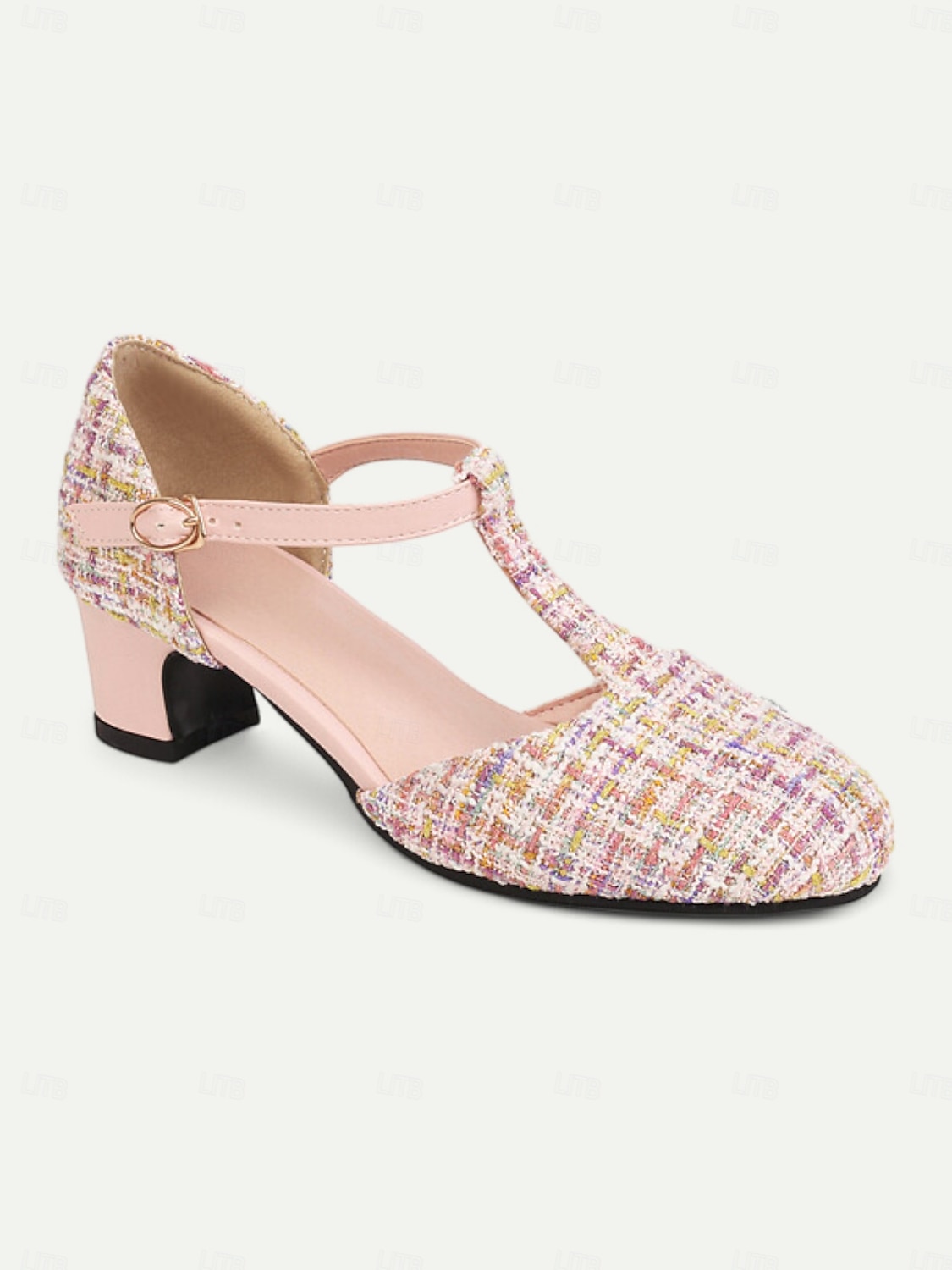 női 1950-es évekbeli tweed t-pántos mary jane sarkú cipő – vintage ihletésű, alacsony sarkú cipő elegáns irodai viselethez, esküvőkhöz és különleges alkalmakra 2025 - $42.99 –P3