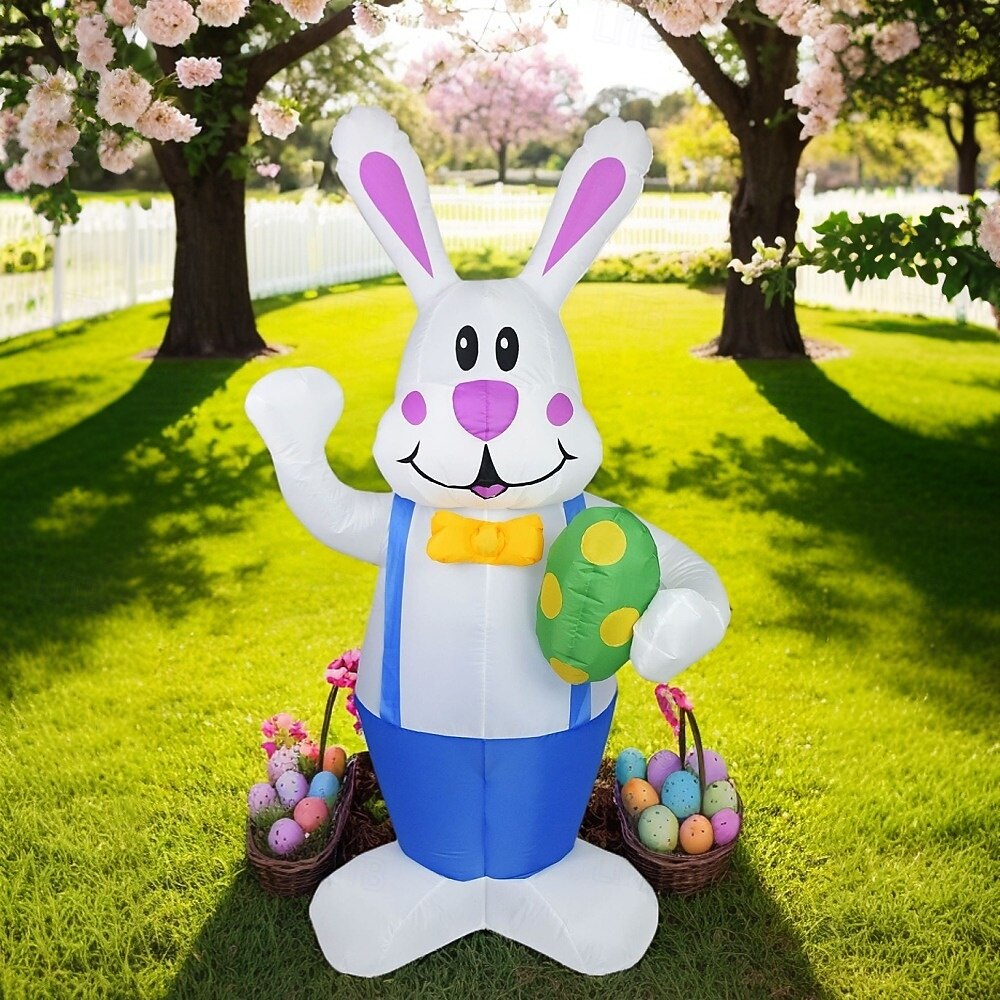 Modelo inflable de Pascua de 1,9 m/6,2 pies, mono con forma de conejo que sostiene un huevo de Pascua con luz, enchufe AU/EU/UK/US, para interiores y exteriores, patio, jardín, césped, fiesta, 2025 - $86.99 –P2