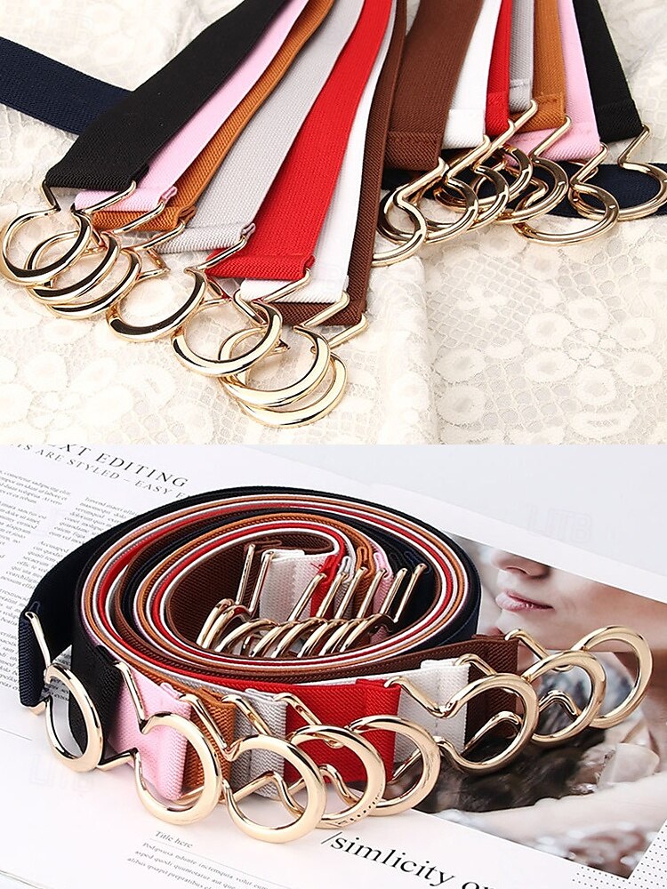 cinto elástico ajustável feminino com fivela de metal da moda - moderno e versátil - adequado para uso diário feminino e passeios casuais de 2025 por $9.99 –P6