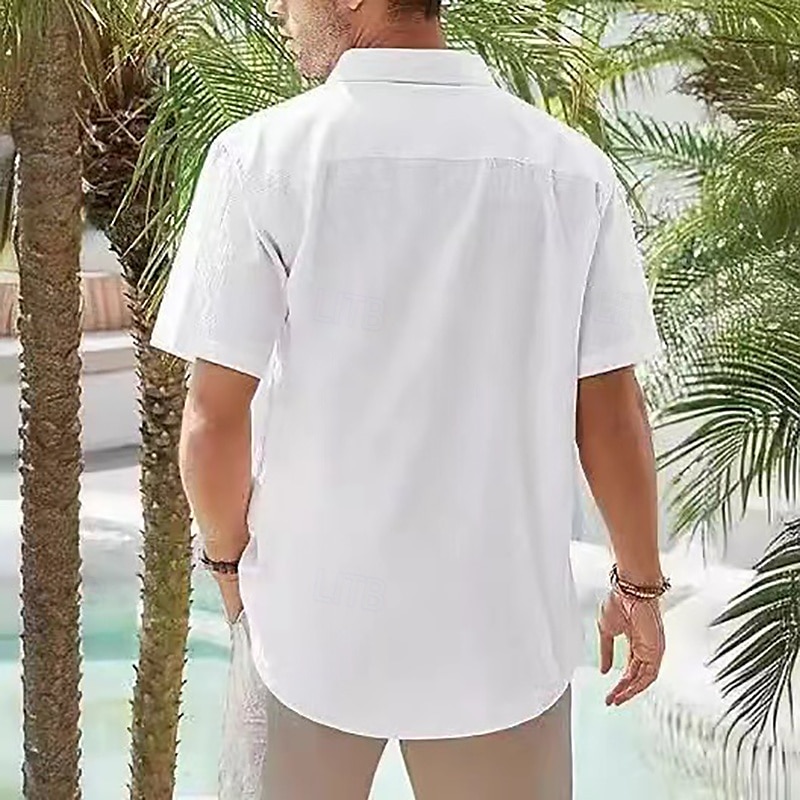 Herren Baumwoll-Leinen-Hemd Einfach Urlaub Schwarz Weiß Himmelblau Khaki Kurzarm Großvaterkragen Sommer Bekleidung 2025 - $25.99 –P2