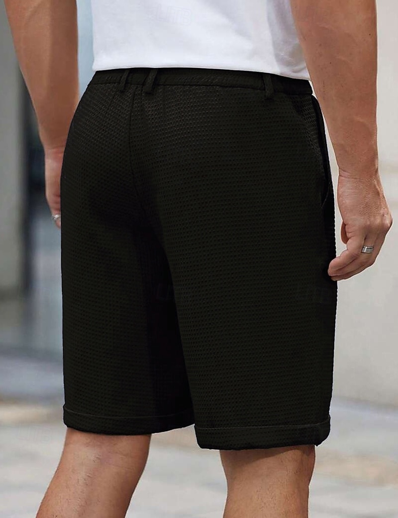 Herren Waffel-Shorts Shorts Schicke Shorts Tasche Elastischer Bund Gerader Schnitt Einfach Komfort Weich Knielang Büro Geschäft Lässig Mode Streetwear Schwarz Weiß 2026 - $22.99 –P5