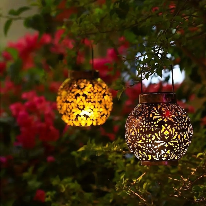 2 шт. светодиодных садовых фонаря на солнечных батареях, уличные проекции звездного неба, водонепроницаемые солнечные металлические фонари, ретро-полый дизайн, подходит для украшения сада, террасы, 2026 - $46.99 –P11