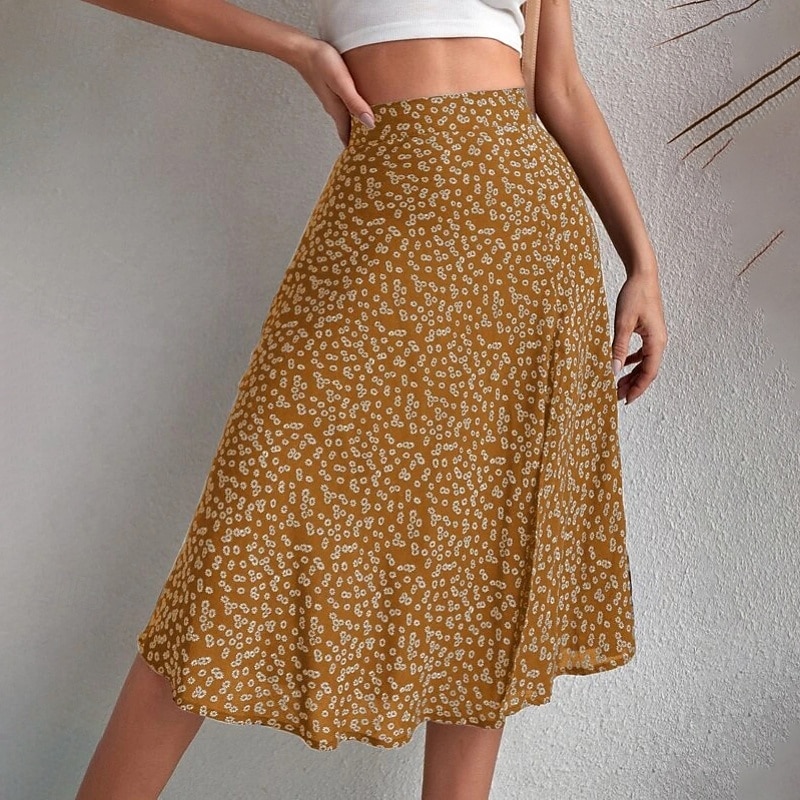Dame الالتفاف A-linje Fritid Knelang Mellomhøyt liv Skjørt Blomstret Trykt mønster Mikroelastisk Feriereise Gate Svart Gul Blå Oransje Sommer Polyester 2025 - $21.99 –P9