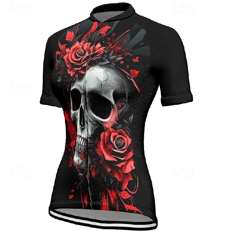 Women's Cycling Jersey Short Sleeve Bike Tee Tshirt Jersey with 3 Rear Pockets Mountain Bike MTB Breathable Quick Dry Anatomic Design Wicking Wine Red Black Red Skull Sports Clothing Apparel 2025 - $23.99 –P11