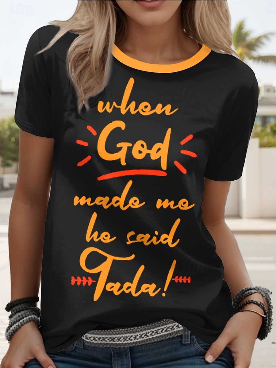 Women's T Shirt Graphic Letter Casual Short Sleeve Round Neck Regular Tops Daily Weekend Print Black Royal Blue Blue Green Summer Spring 2025 - $19.99 –P6