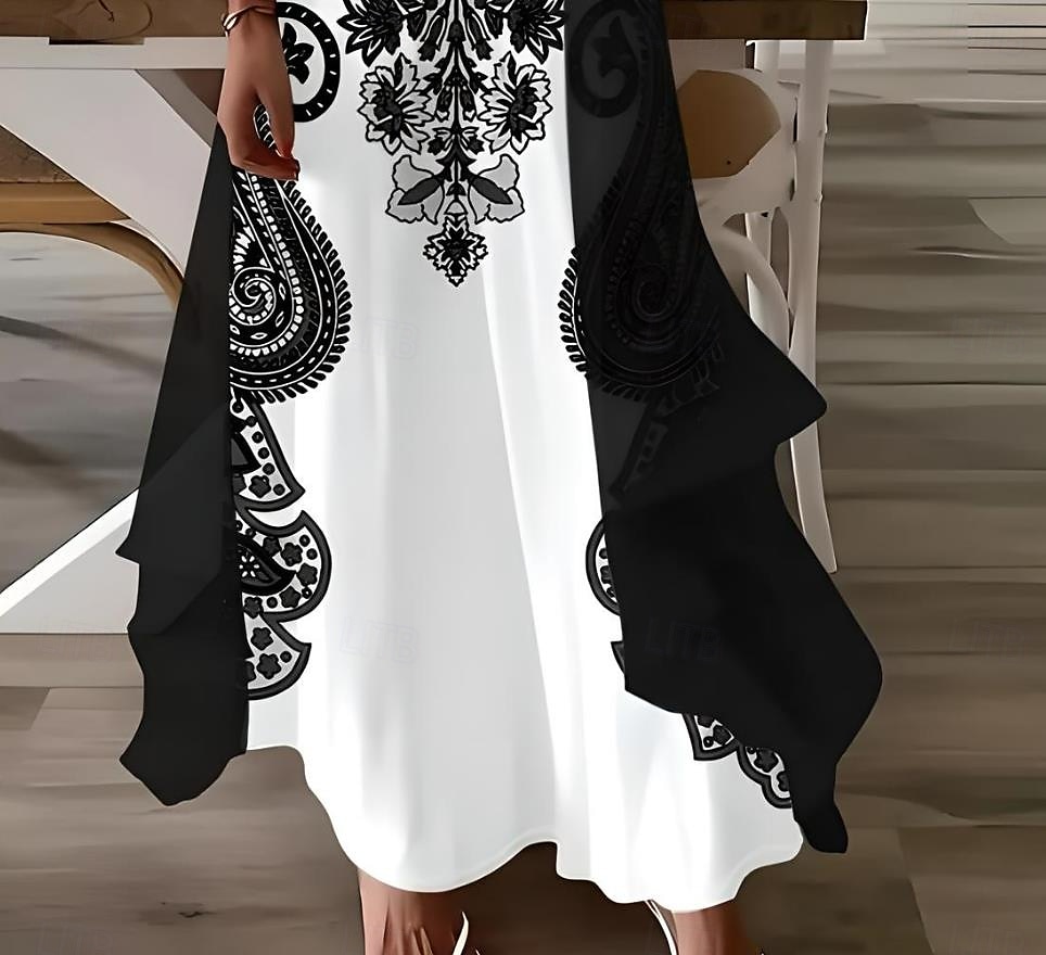 Damen Maxikleid 2 Teile Kleid Set Sommerkleid Slip Kleid Urlaub Formal Boho Urlaub Lockere Passform Grafik Paisley 3/4 Ärmel Träger V-Ausschnitt Schwarz Sommer Frühling 2025 - $51.99 –P3