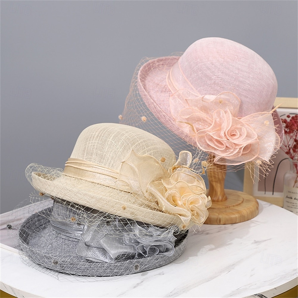 Pălării pălărie de soare din organza vacanță petrecere de ceai curse de cai cocktail elegantă vintage cu accent floral de accesorii pentru cap 2026 - $21.99 –P2