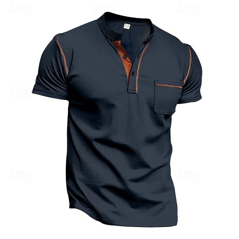 Per uomo Camicia da golf Golf Polo da golf Ufficio Informale Colletto alla coreana Manica corta Essenziale Moderno Color Block Collage Bottoni Estate Primavera Standard Nero Bianco Vino Blu marino del 2026 a $17.99 –P7