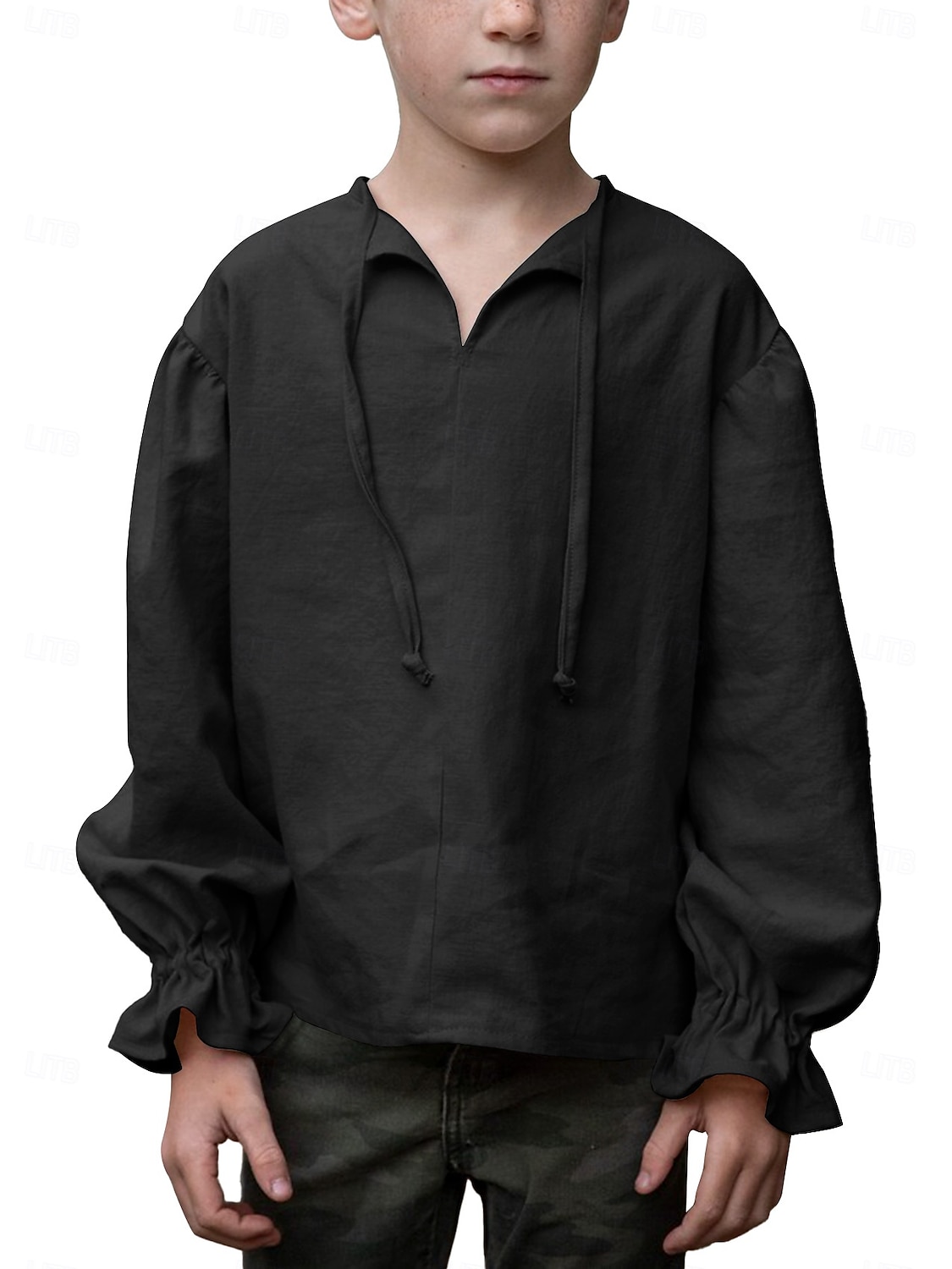 Retro Vintage Medieval Renaissance Shirt Pirate Viking Lace up Solid Color Boys Pirate Halloween Carnival Children's Day Vacation Casual Daily LARP Kid's Shirt Spring & Summer 2025 - $25.99 –P8