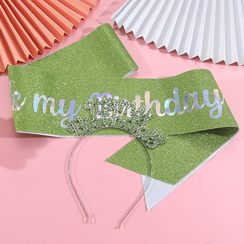 verjaardagsfeestje modieuze verjaardagsversieringen 2-delige set voor meisjes en vrouwen hoofdband en sjerp met 'it's my birthday' verkrijgbaar in meerdere kleurencombinaties 2025 - $9.99 –P6