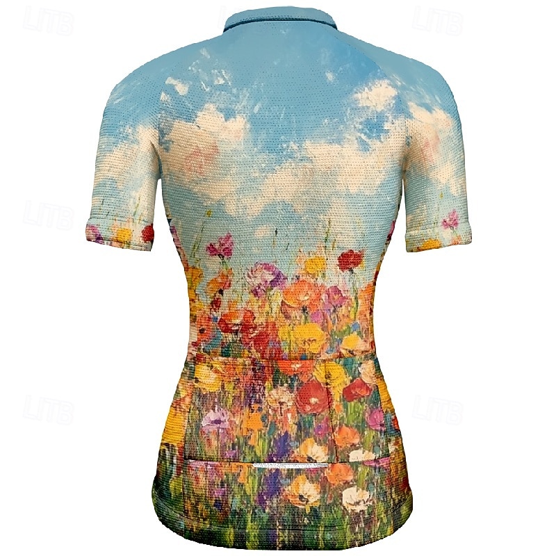 Dame Sykkeltrøyer Blomsternål i krystall Kortermet Sykkel T-skjorte Jersey med 3 baklommer Fjellsykling Hurtigtørkende Anatomisk design Vidje Pustende sport Gul Blå Oransje Klær 2026 - $23.99 –P12