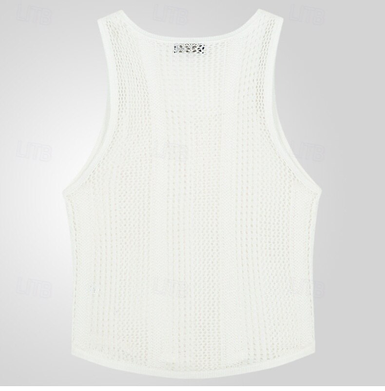 Homens Malha Íntima Camiseta Interior camisa sem manga Sem Manga Gola Redonda Verão Côr Sólida Moda Designer Músculo Tricotado Ao ar livre Férias Preto Branco Verde Tropa Top Tee para Homens de 2025 por $18.99 –P3
