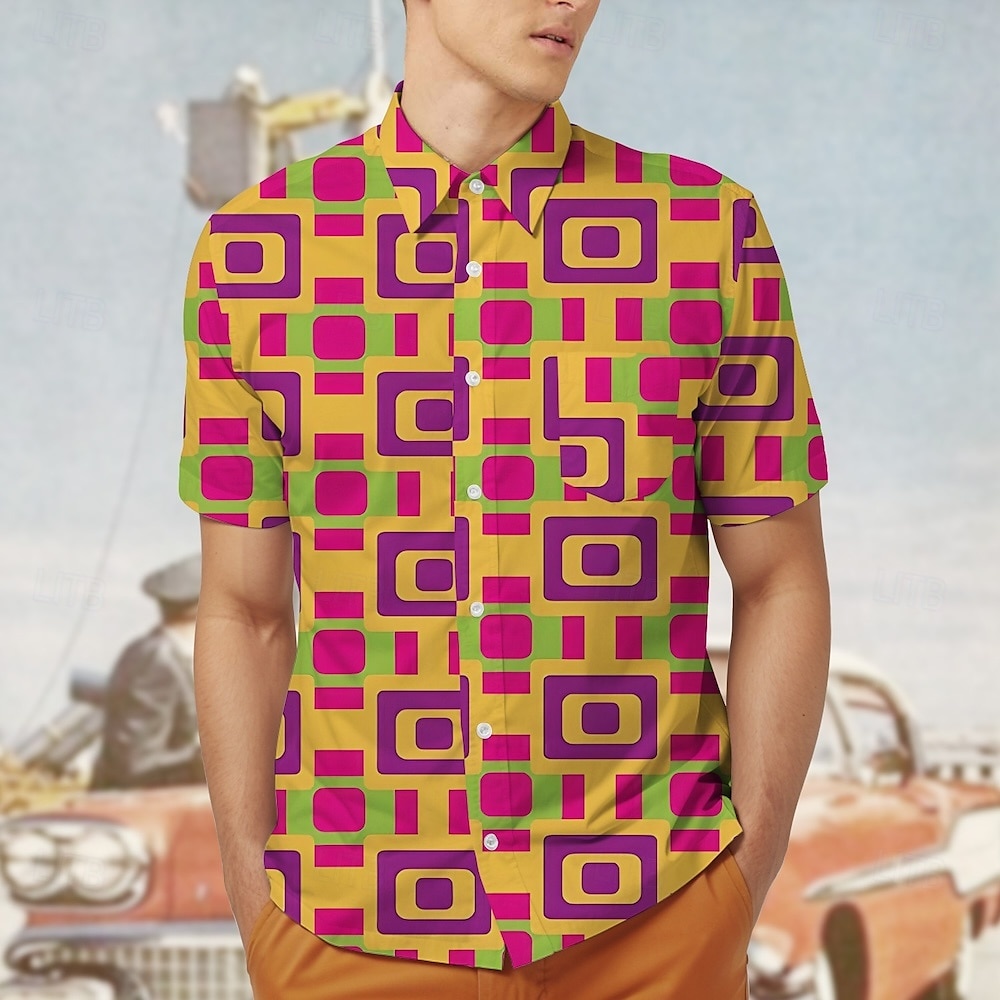 Retro 70. léta Tričko Aloha košile Hippie Disko Geometrické tvary Pánské Plesová maškaráda Dovolená Párty Pride Parade Dospělé Tričko 2025 - $20.99 –P1