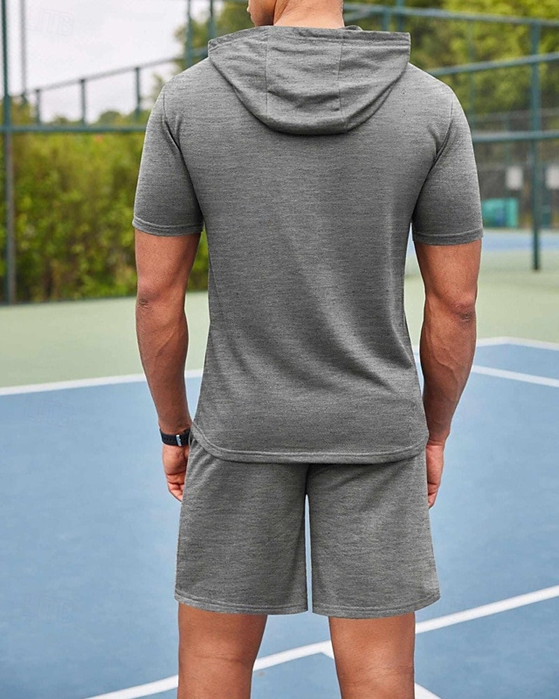 Bărbați Trening Tricou și pantaloni scurți Set de ținute Hanorac cu gluga În aer liber Zilnic Sport Buzunar Cordon Simplu Roșu Vin Negru Alb Poliester Îmbrăcăminte de Sport  Șic Stradă Ușor Vară 2025 - $30.99 -P10