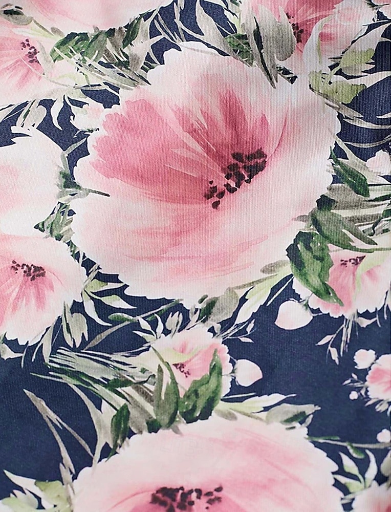 Robe mère de la mariée trapèze, imprimé floral, nœud élégant, plis, longueur au sol, col chemise, satin, manches 3/4 avec boutons, printemps été 2025 de 2025 ? $149.99 –P2
