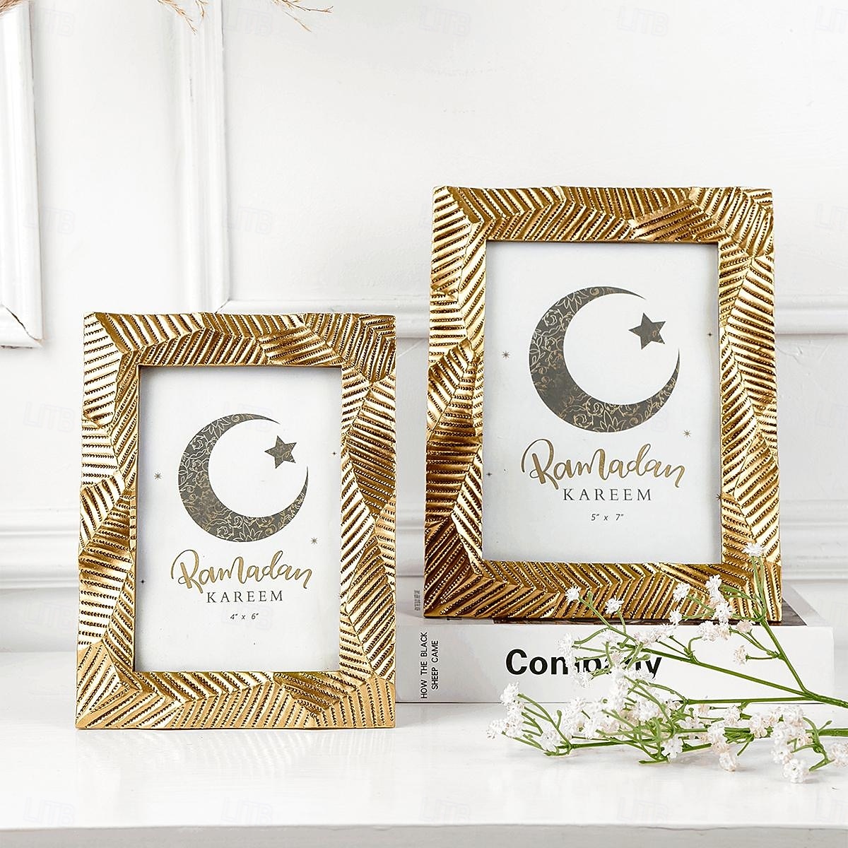 Ramadan Gold Resin Photo Frame, Vintage Picture Frame 4x6, 5x7, 6x8 Inch, Horizontal and Vertical Display, Islamic Festive Home Decor for Bedroom, Study, Office Desk 2025 - $14.49 –P7