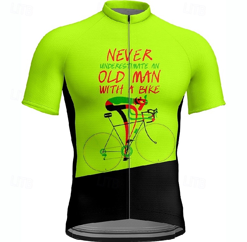 2025年 男性用 サイクリングジャージー 文字&番号 半袖 バイク Tシャツ ジャージー 3つのリアポケット付き マウンテンサイクリング 速乾性 人間工学デザイン ウィッキング 高通気性 スポーツ イエロー ブルー パープル 衣類  コレクション – $25.99 –P12