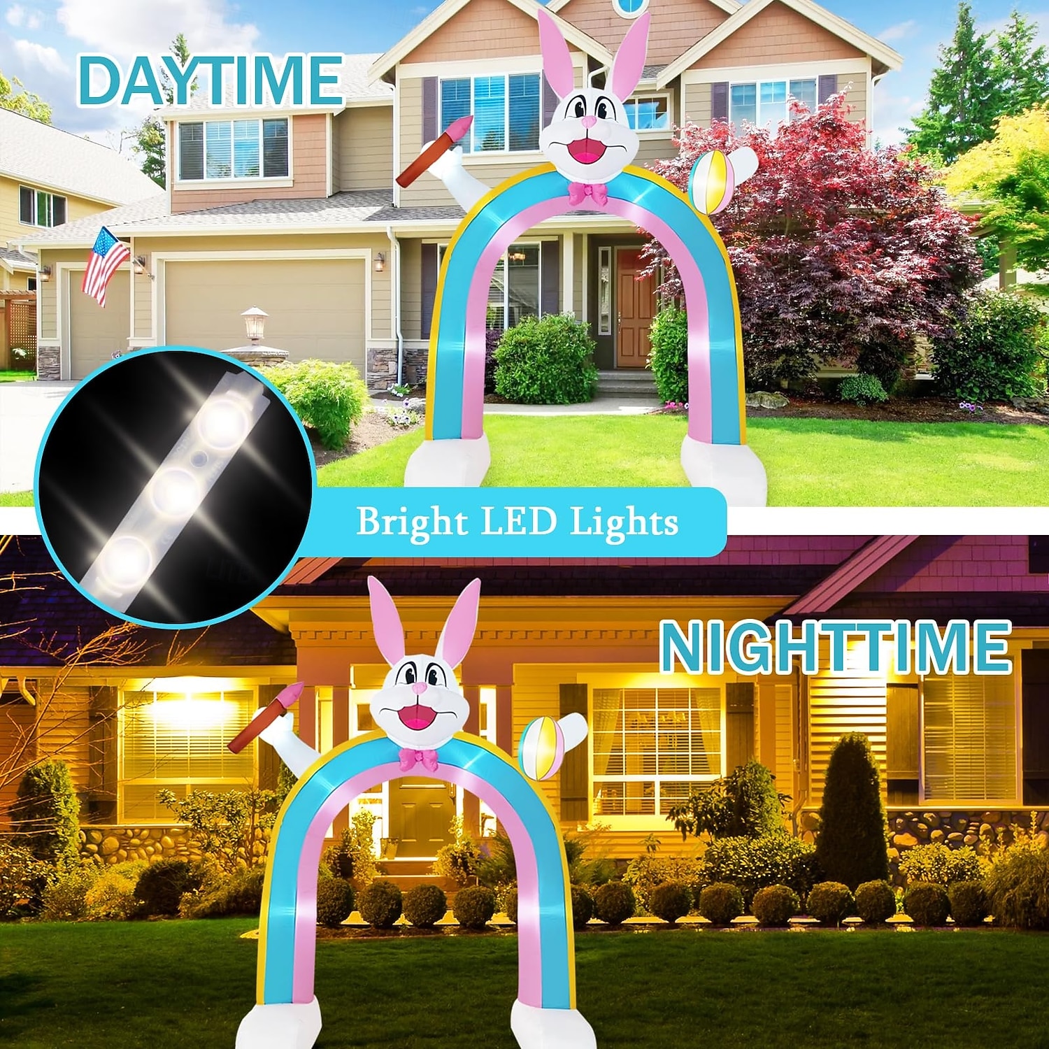2026年 9.8フィートのイースターインフレータブルバニーハンドヘルドブラシとイースターエッグインフレータブルライトレインボーアーチ付き屋内と屋外の中庭の庭の芝生の家族休暇パーティーの雰囲気の装飾ライト  コレクション – $158.99 –P9