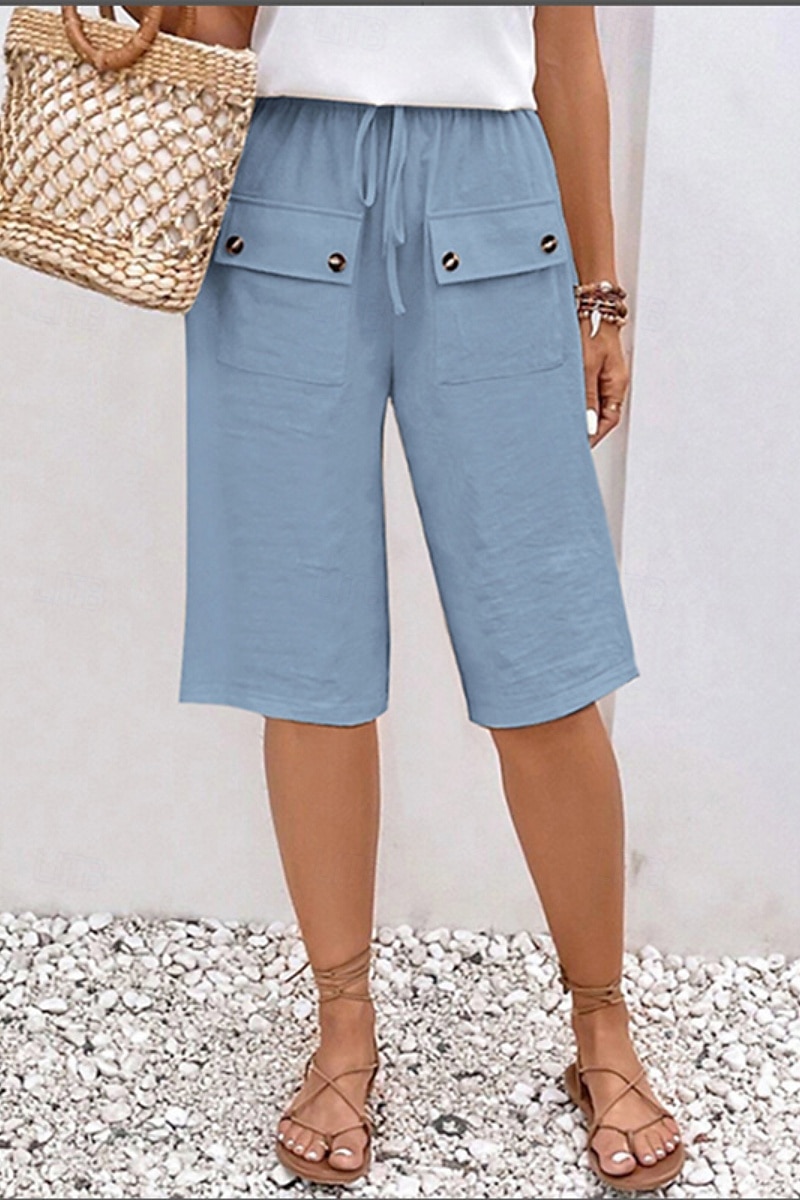 Femmes Pantalon en coton et lin Slacks Mi-long Occasionnel Longueur Genou Naturel Uni Avec Poches Conception à cordon élastique Confortable Extérieur Tenue quotidienne Sortir Ocre Abricot Bleu ciel de 2025 ? $24.99 –P4