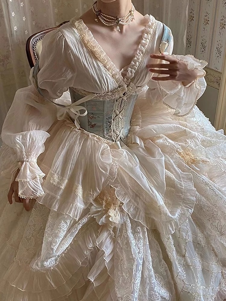 Sweet Lolita Medieval Renaissance Midi Dress Corset Outfits Lady Princess Lace Fancy Dress Women's Royal Halloween Carnival Masquerade LARP Ren Faire Adults' Dress Corset Spring & Summer 2025 - $187.99 –P4