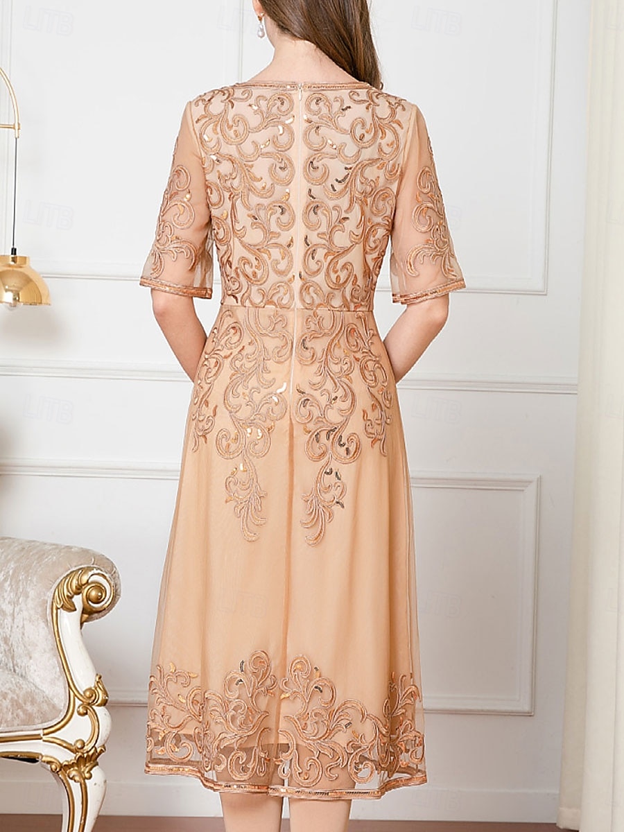 Robe Robe de Mère de Mariée  robe demoiselle d honneur Élégant Style Chinois Col en V Mi-long Polyester Mélange de coton Demi Manches avec Broderie 2025 de 2025 ? $119.99 –P9