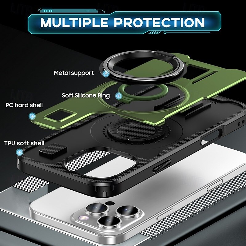 Phone Case For iPhone 16 15 14 Pro Max Plus 13 12 Pro Max Back Cover Ring Holder Shockproof Retro TPU PC 2025 - $9.99 –P11