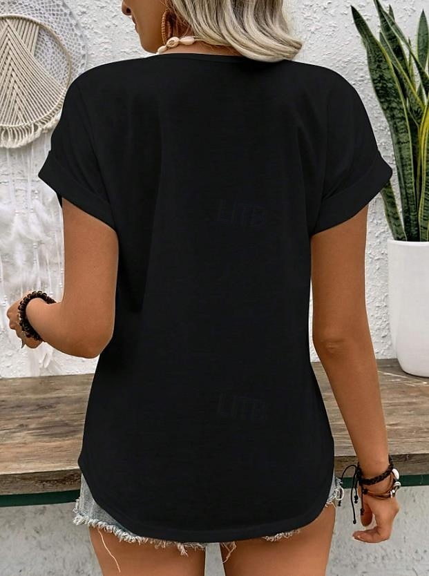Pentru femei Tricou Grafic Scrisă Stilat Clasic Casual Manșon scurt În V Topuri obișnuite Zilnic Sfârșit de săptămână Imprimeu Negru Vară HUSBAND 2025 - $19.99 –P2