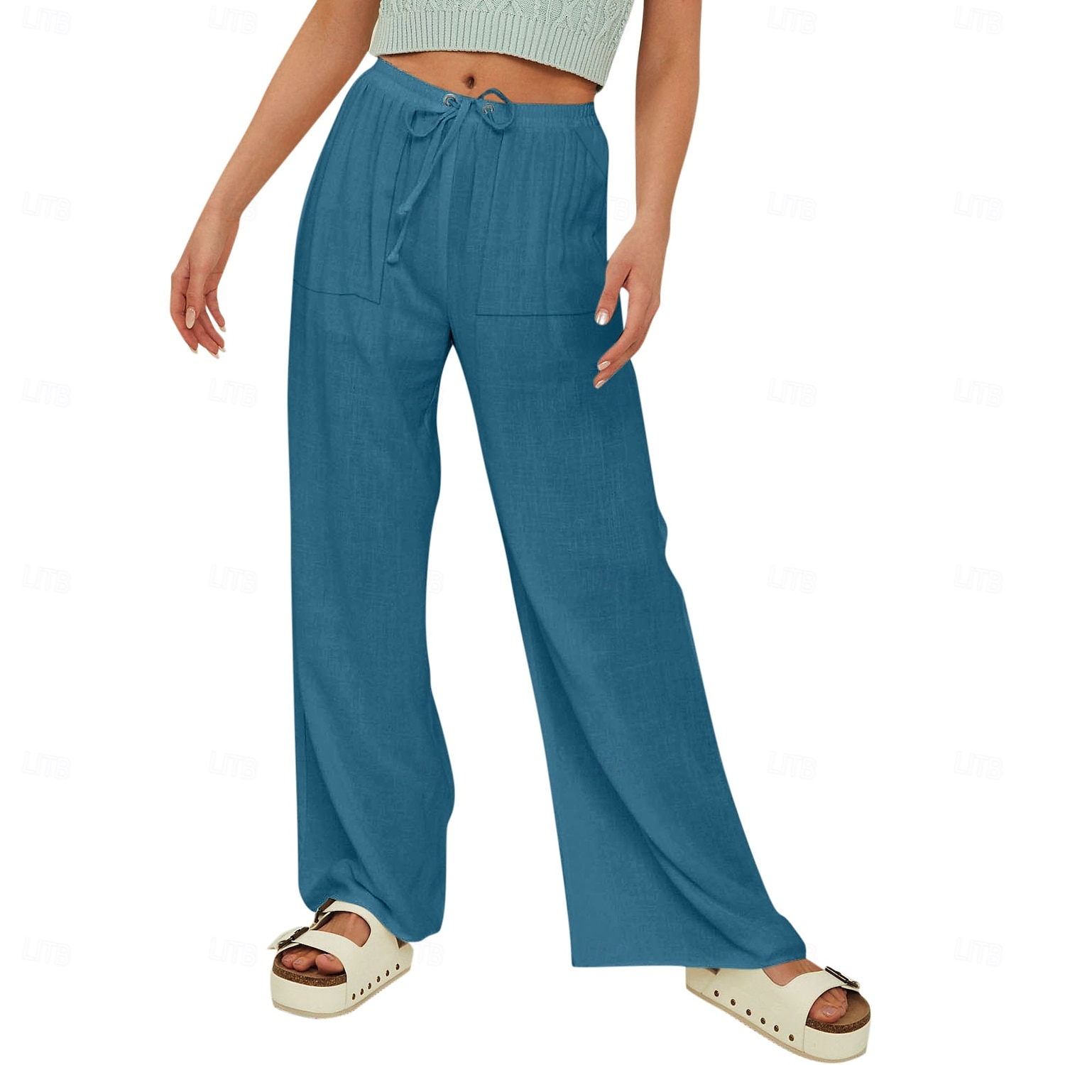 Women's Cotton Linen Pants Slacks Pants Trousers Streetwear Casual Calf-Length Natural Plain Pocket Elastic Drawstring Design Breathability Soft Comfortable Micro-elastic Vacation Casual Rust Red 2025 - $18.99 –P7