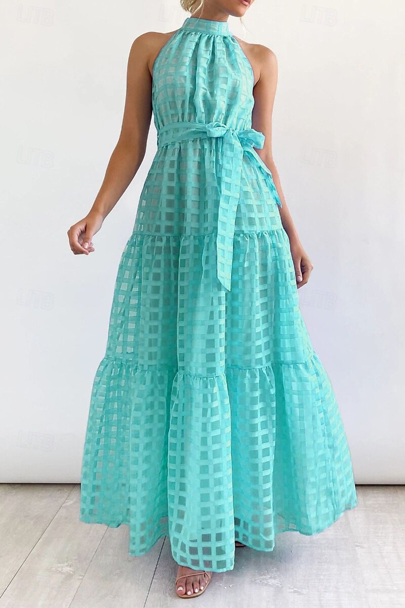 Femmes Robe Longue Maxi Robe Robe de remise des diplômes Robe à col licou Mode Moderne Fête Remise des Diplômes Date Coupe régulière Uni Sans manches Col Halter Cyan Noir Violet Claire Vert Été de 2025 ? $27.99 –P18