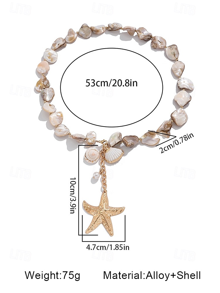 Boho Beach Starfish Necklace – Handmade Blue Stone & Shell Pendant Jewelry for Women, Ocean-Inspired Statement Necklace for Summer, Vacations & Resort Wear 2025 - $11.45 –P9